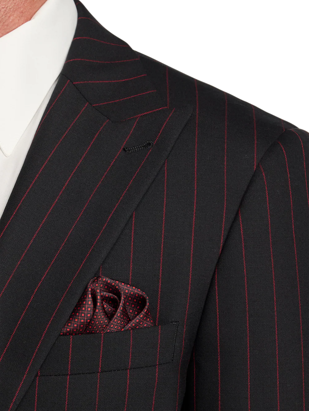 Wool Stretch Stripe Single Breasted Peak Lapel Suit Jacket - Black/red - Image 6