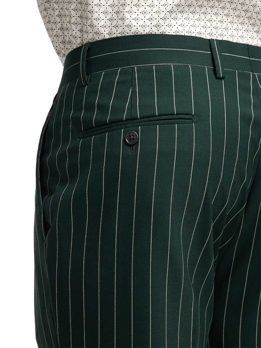 Wool Stretch Stripe Single Pleat Suit Pants - Dark Green - Image 4