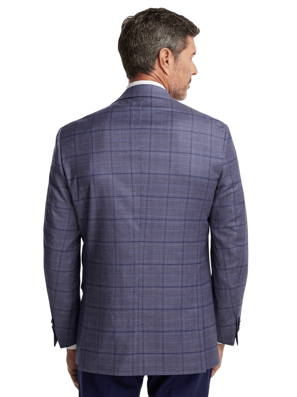 Wool Stretch Windowpane Single Breasted Notch Lapel Sport Coat - Purple - Image 7
