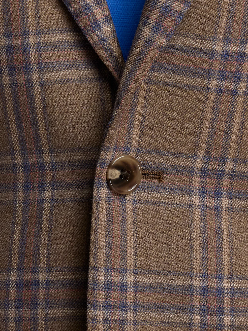 Wool Windowpane Single Breasted Notch Lapel Sport Coat - Tan/blue - Image 6