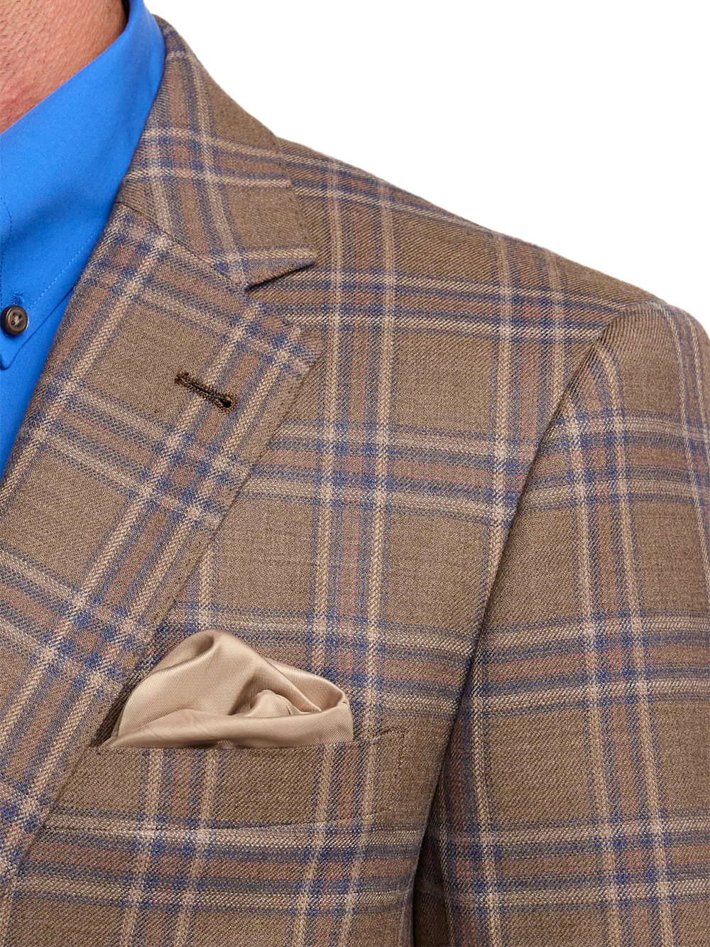 Wool Windowpane Single Breasted Notch Lapel Sport Coat - Tan/blue - Image 7